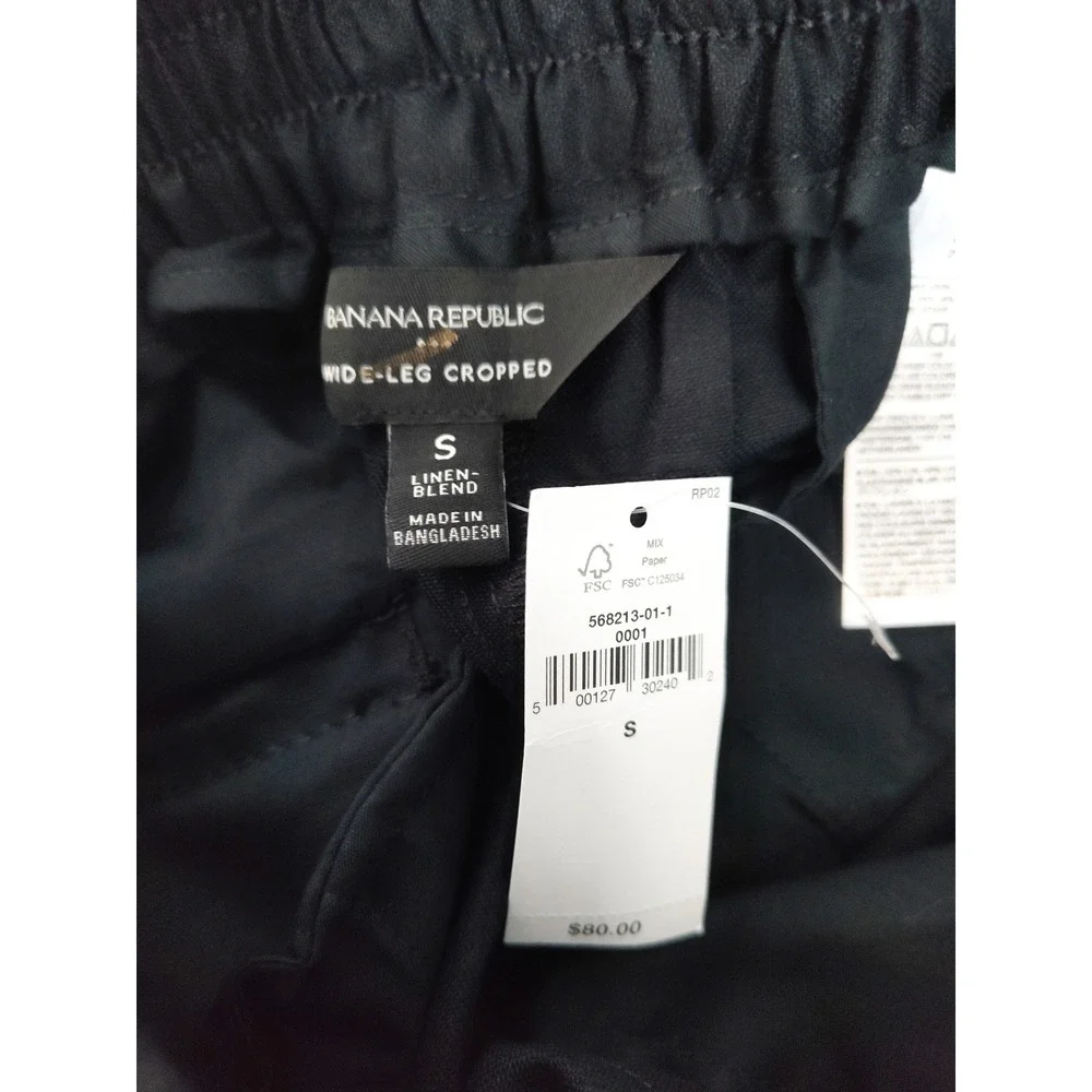 New Banana Republic Pants Size Small Linen Blend Cropped Flowy‎ Wide Leg Black
